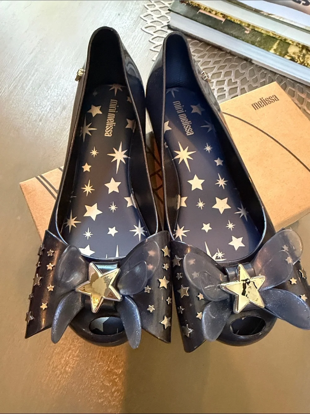 Mini Melissa Ultragirl Star Kids Ballerina Shoes - Navy Blue